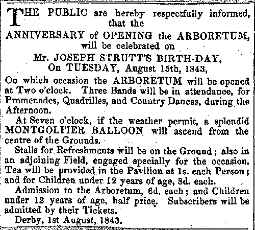 Scanned advert from 1843 Derby Mercury